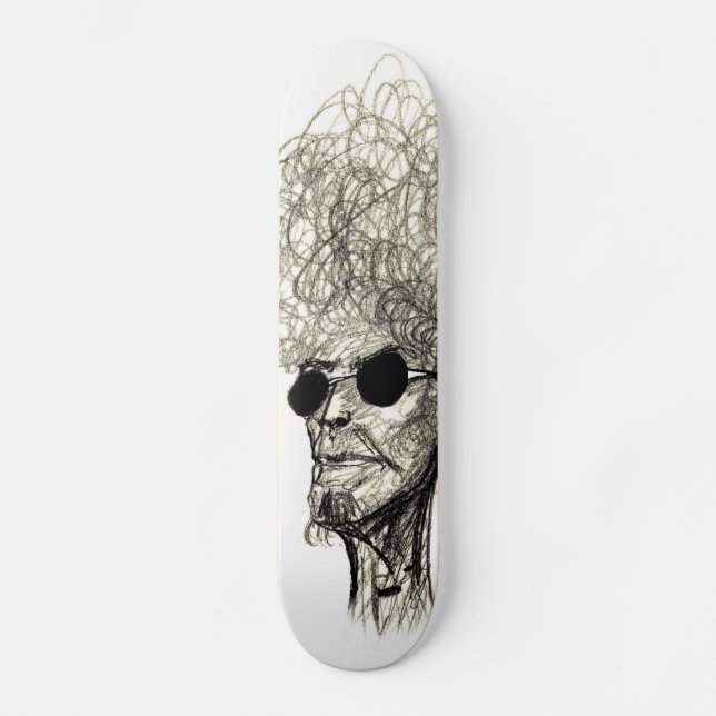 Curly Hair Man with Black Sunglasses Skateboard Deck (Front)