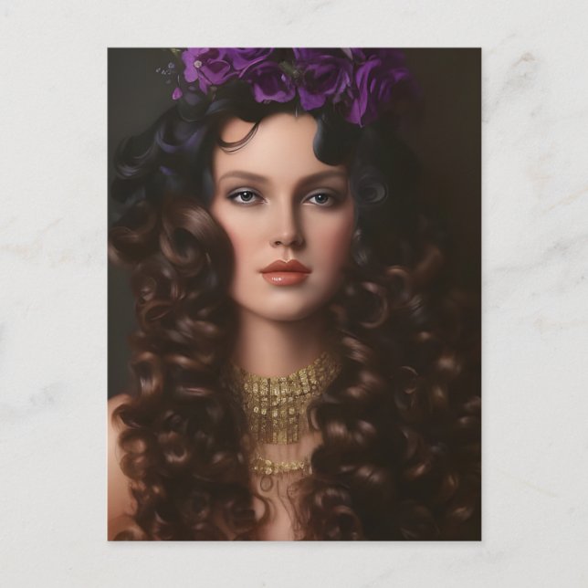 Curly Hair Purple Flowers Postcard (Front)