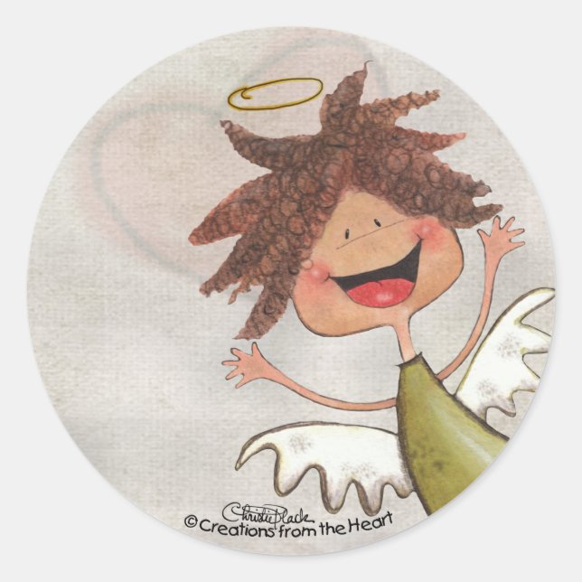 Curly Haired Angel-Pray for Today, Everyday! Classic Round Sticker (Front)