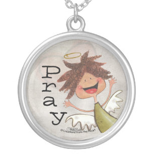 Curly Haired Angel-Pray for Today, Everyday! Silver Plated Necklace