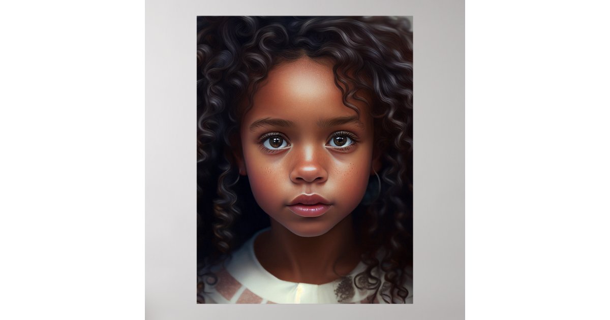Curly Haired Cutie Brown Girl Portrait Poster Zazzle