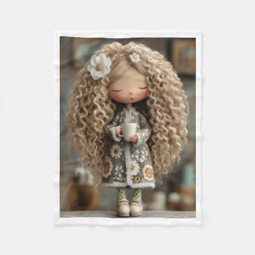 Curly Haired Doll with Cup Blanket