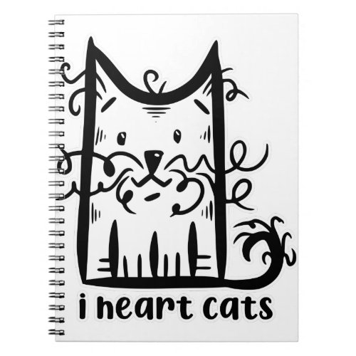 Curly Haired Messy Cat I Heart Cats Notebook