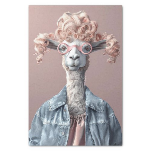 Curly Haired Pink Llama Jacket Decoupage Tissue Paper