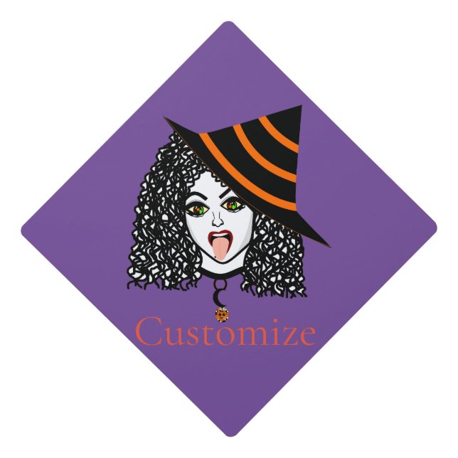 Curly-haired Witch Thunder_Cove Graduation Cap Topper (Front)