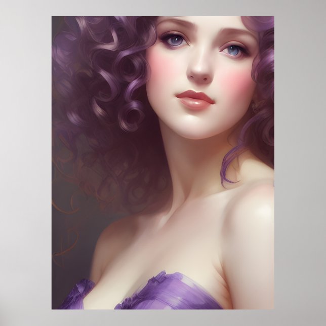 Curly Haired Woman in Purple Poster (Front)