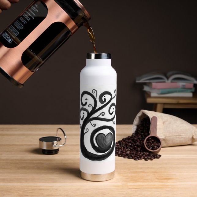 Curly Heart Ink Water Bottle (Coffee (Rotated))