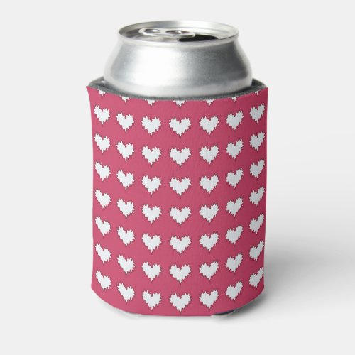 Curly Heart White on Dark Pink Soda Can Cooler