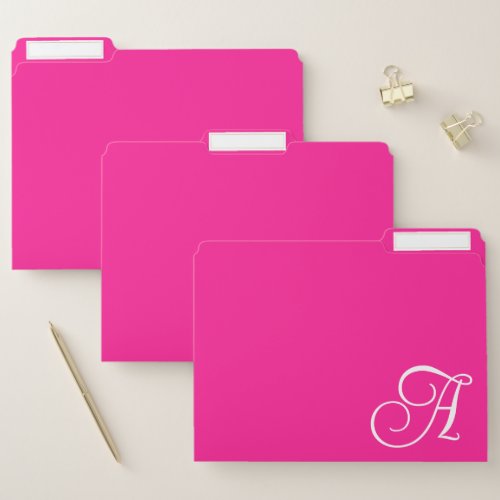 Curly Hot Pink and White Minimalist Monogram File Folder