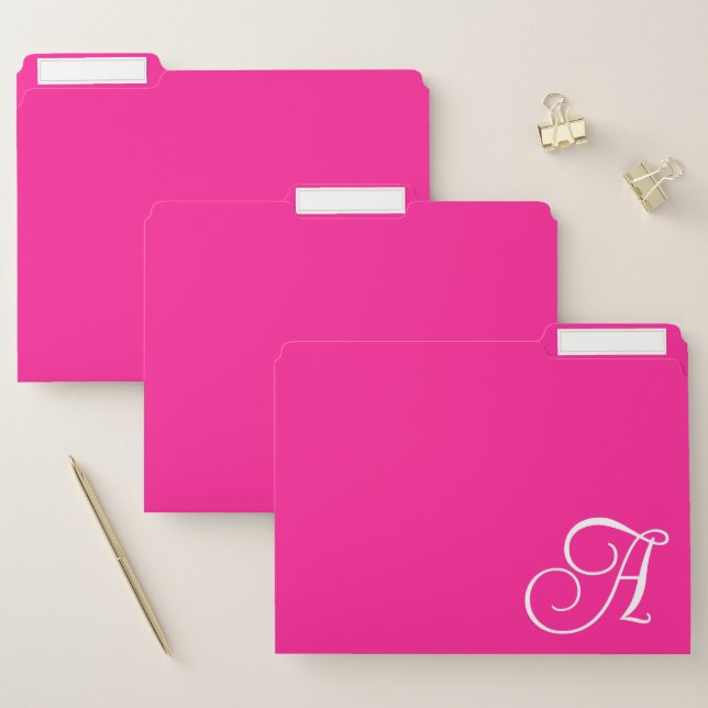 Curly Hot Pink and White Minimalist Monogram File Folder (Set)
