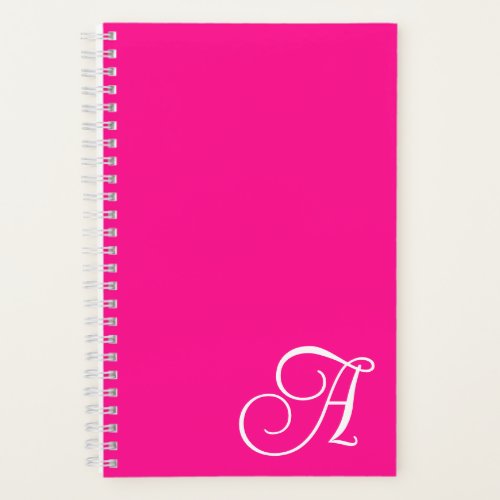 Curly Hot Pink and White Minimalist Monogram Notebook