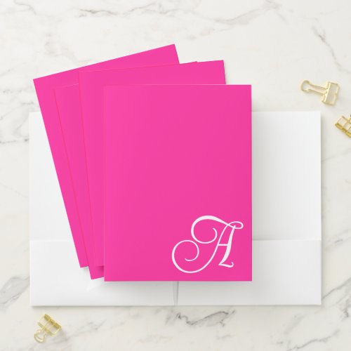 Curly Hot Pink and White Minimalist Monogram Pocket Folder