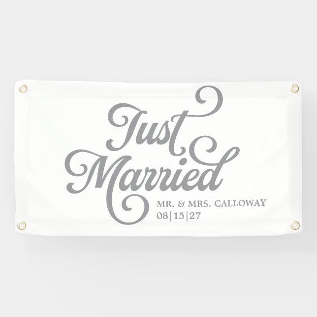 Curly Just Married Car Banner (Horizontal)