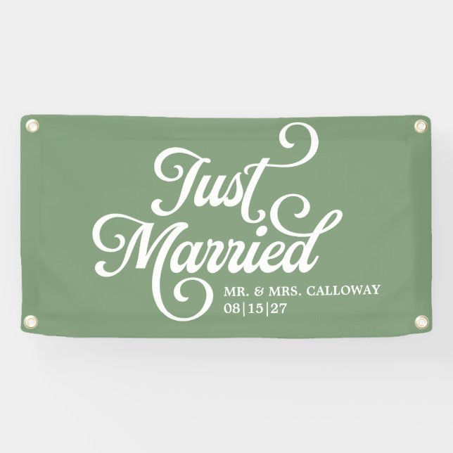 Curly Just Married Car Banner (Horizontal)
