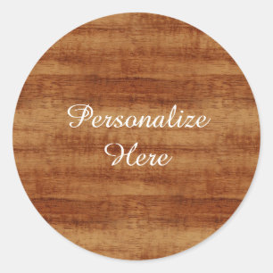 Curly Koa Acacia Wood Grain Look Classic Round Sticker