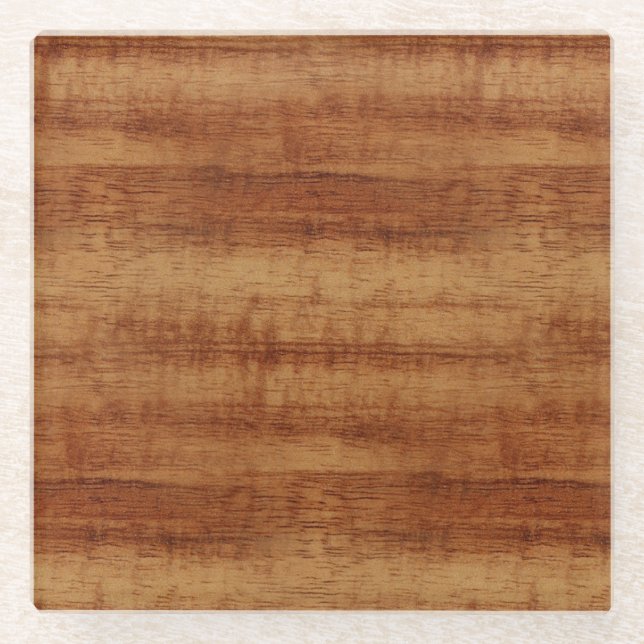 Curly Koa Acacia Wood Grain Look Glass Coaster (Front)