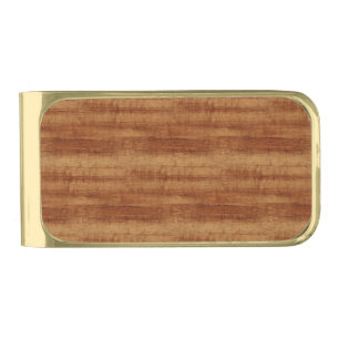 Curly Koa Acacia Wood Grain Look Gold Finish Money Clip