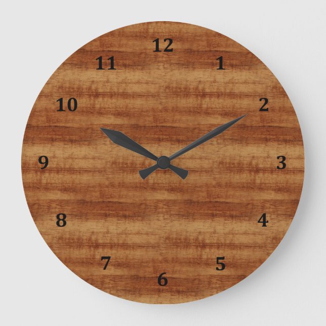 Curly Koa Acacia Wood Grain Look Large Clock (Front)