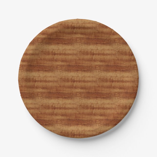 Curly Koa Acacia Wood Grain Look Paper Plates (Front)