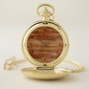 Curly Koa Acacia Wood Grain Look Pocket Watch