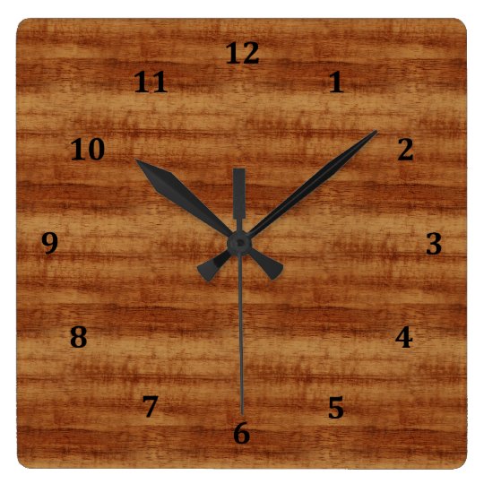 Curly Koa Acacia Wood Grain Look Square Wall Clock