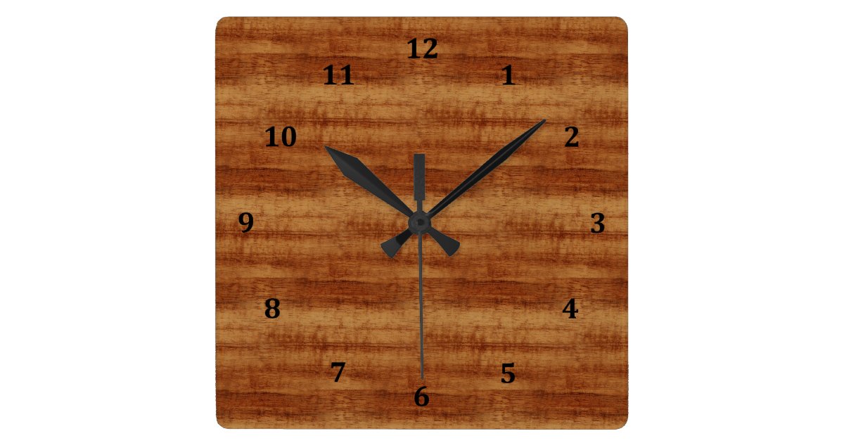 Curly Koa Acacia Wood Grain Look Square Wall Clock Zazzle Com