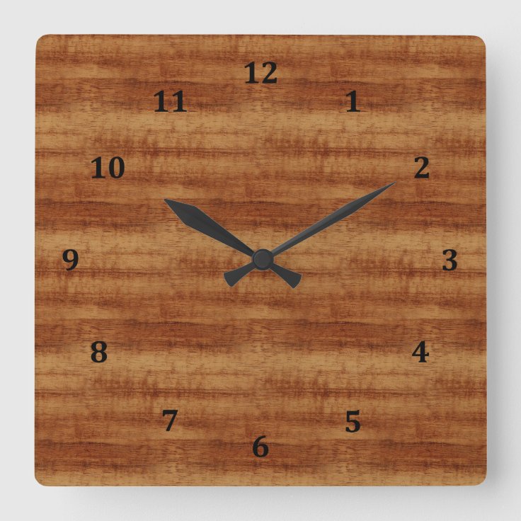 Curly Koa Acacia Wood Grain Look Square Wall Clock Zazzle
