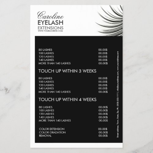 Curly Lashes Eyelash Extensions Black Price List Flyer