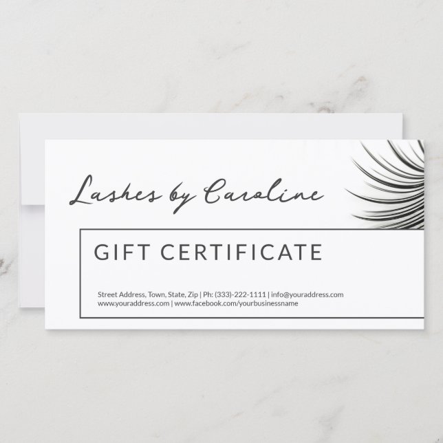 Curly Lashes Gift Certificate White Bordered Thank You Card (Front)