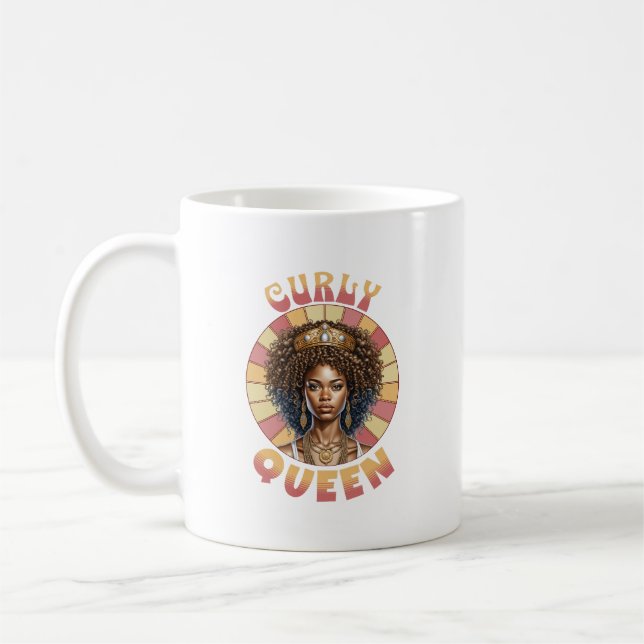 Curly Queen African American woman retro wavy Coffee Mug (Left)