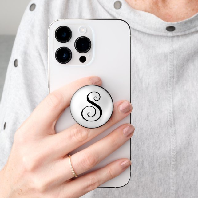Curly S Monogram White Pearl Look PopSocket (Hand)