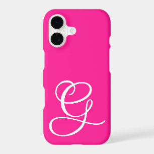 Curly Script Monogrammed Hot Pink iPhone 17 Case