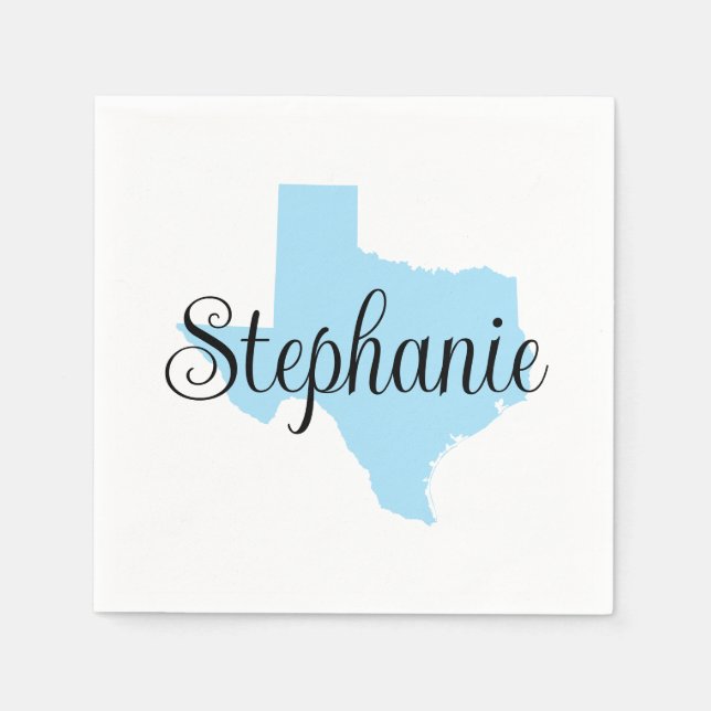 Curly Script Name Baby Blue Texas Napkins (Front)