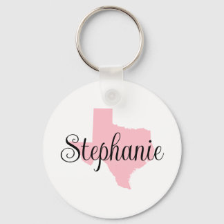 Curly Script Name Pink Texas Family Photo Keychain