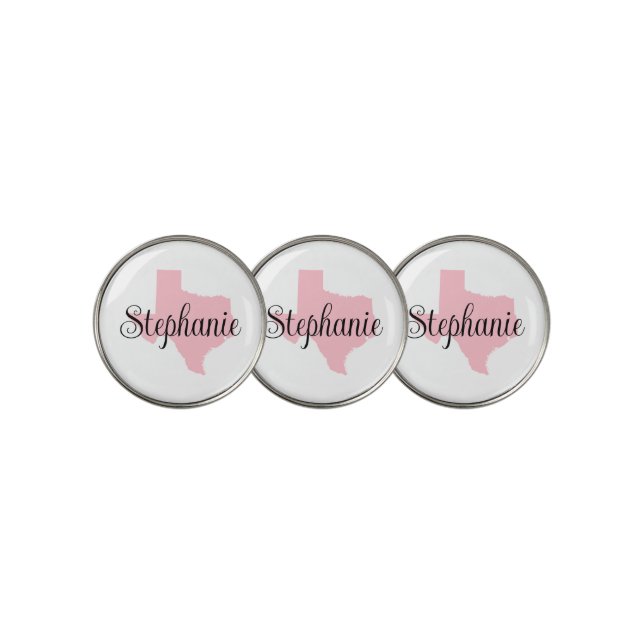 Curly Script Name Pink Texas Golf Ball Marker (3 Up)