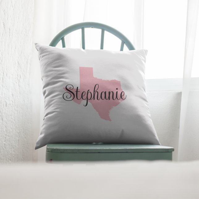 Curly Script Name Pink Texas Throw Pillow (Curly Script Name Pink Texas Throw Pillow)