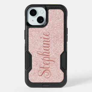 Curly Script Name Rose Gold Glitter iPhone 15 Case