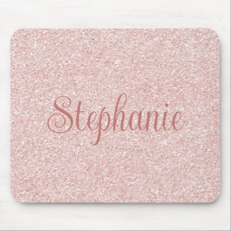 Curly Script Name Rose Gold Glitter Mouse Pad