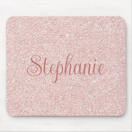 Curly Script Name Rose Gold Glitter Mouse Pad