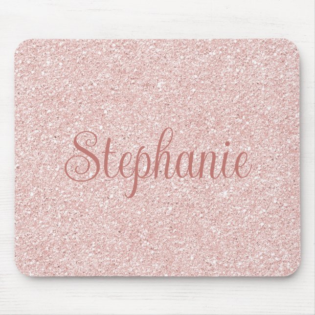 Curly Script Name Rose Gold Glitter Mouse Pad (Front)