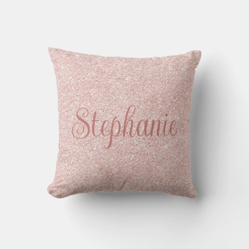 Curly Script Name Rose Gold Glitter Throw Pillow