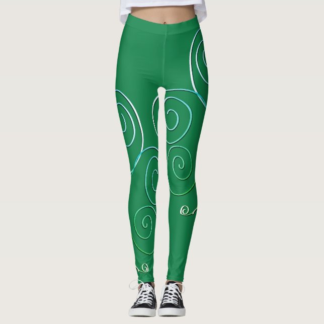 Curly Shamrock St. Patrick's Green Leggings (Front)