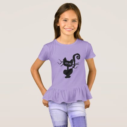 Curly Tail Cartoon Kitty Girls&#39; Ruffle T-Shirt