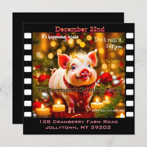 Curly Tail Piglet Funny Annual Christmas Party Invitation