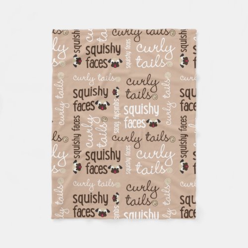 Curly Tail Squishy Faces Pug Fleece Blanket Tan