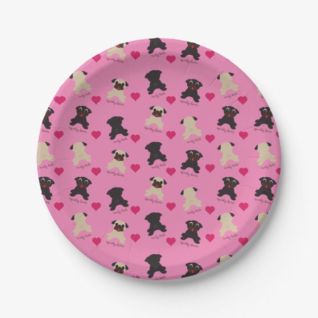 Curly Tails Squishy Faces Front Back Pugs Party Paper Plates (Front)