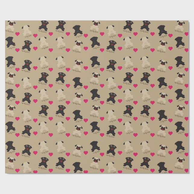 Curly Tails, Squishy Faces Pug Wrapping Paper (Flat)