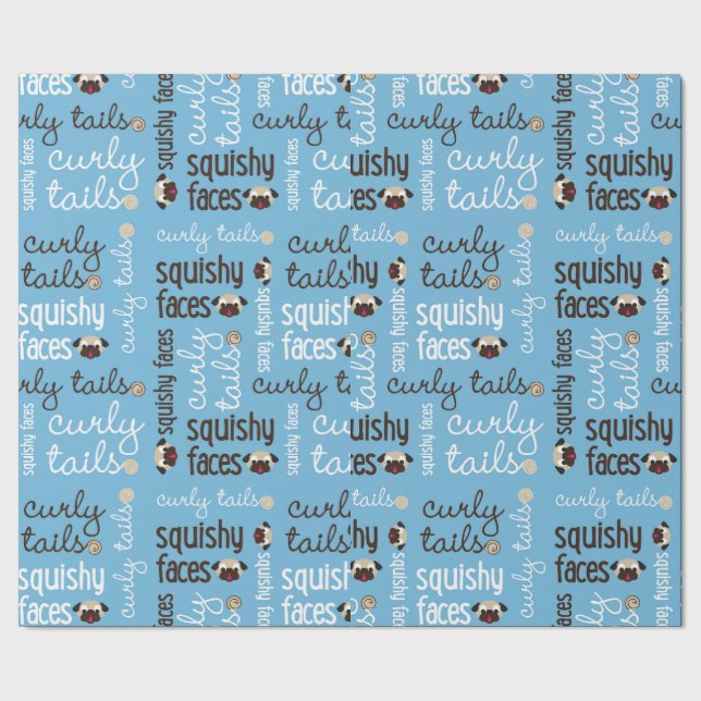 Curly Tails, Squishy Faces Pug Wrapping Paper (Seam)