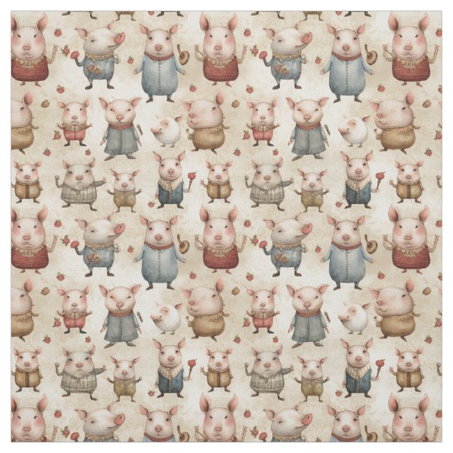 Curly Tails: Whimsy Pig Fabric (Swatch)