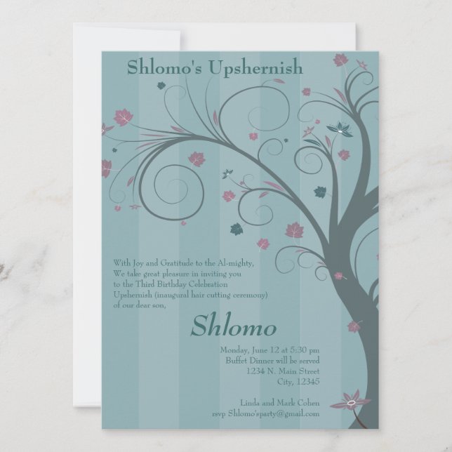 Curly Tree - blue invitation (Front)